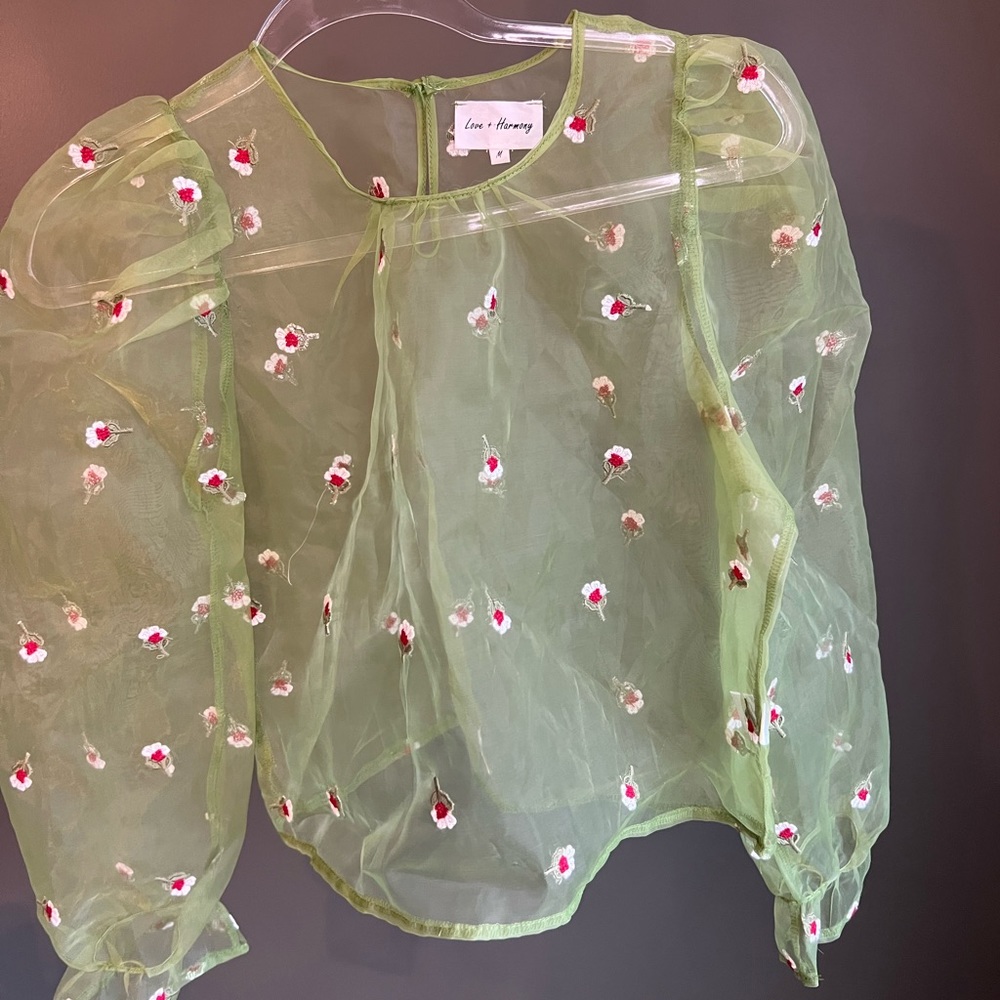 Green sheer blouse size M